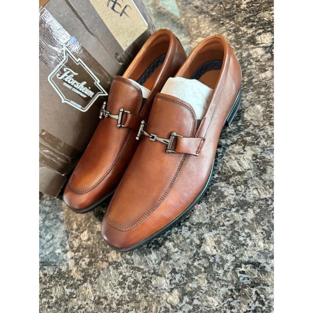 Florsheim Zaffiro MT Bit‎ Cognac Leather Loafers Mens 9 W 15209-221 Dress Shoes